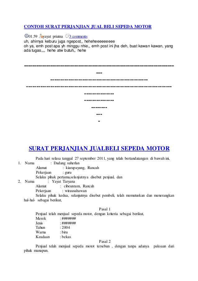 5. Contoh Surat Perjanjian Jual Beli Motor