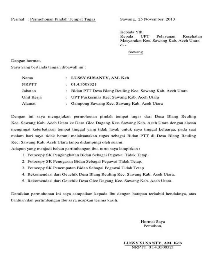 4. Contoh Surat Permohonan Pindah Tugas PNS Dari Kabupaten Ke Provinsi