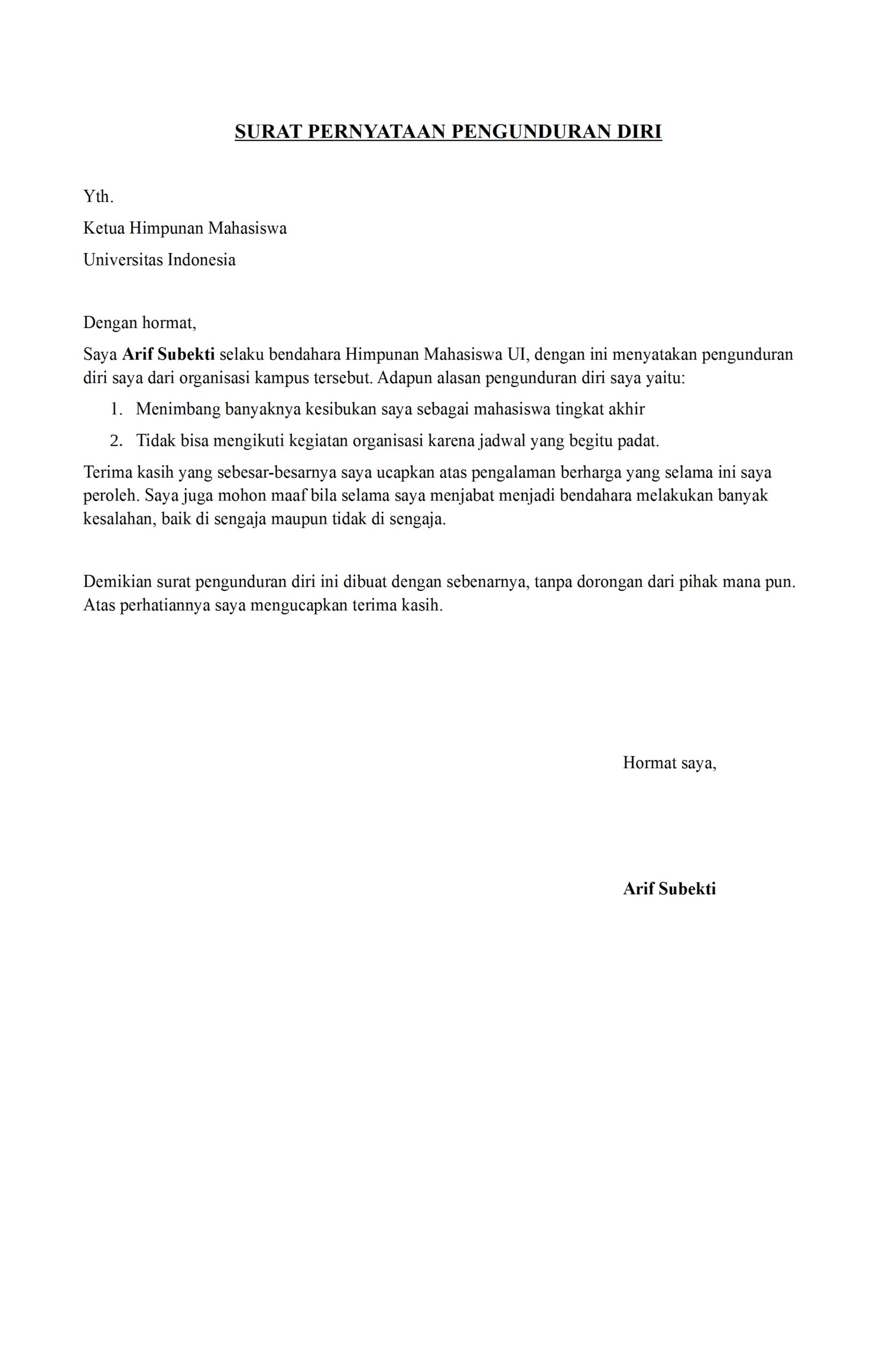11. Contoh Surat Pengunduran Diri Dari Organisasi HMI Himpunan Mahasiswa Indonesia