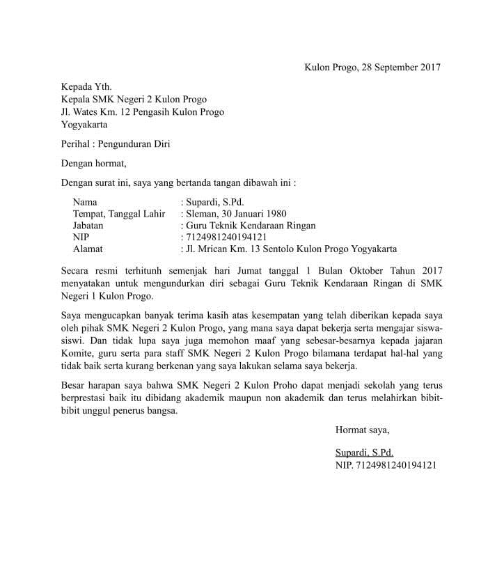 4. Contoh Surat Resign Guru PNS