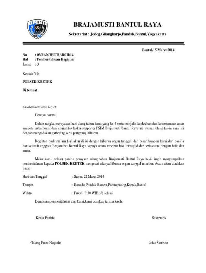 Surat Pemberitahuan Kegiatan Ke Kepolisian