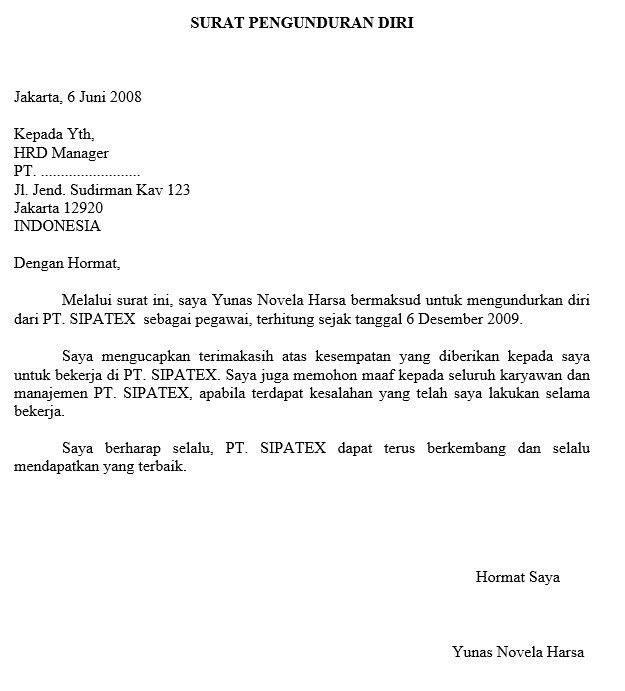 Contoh Surat Resign