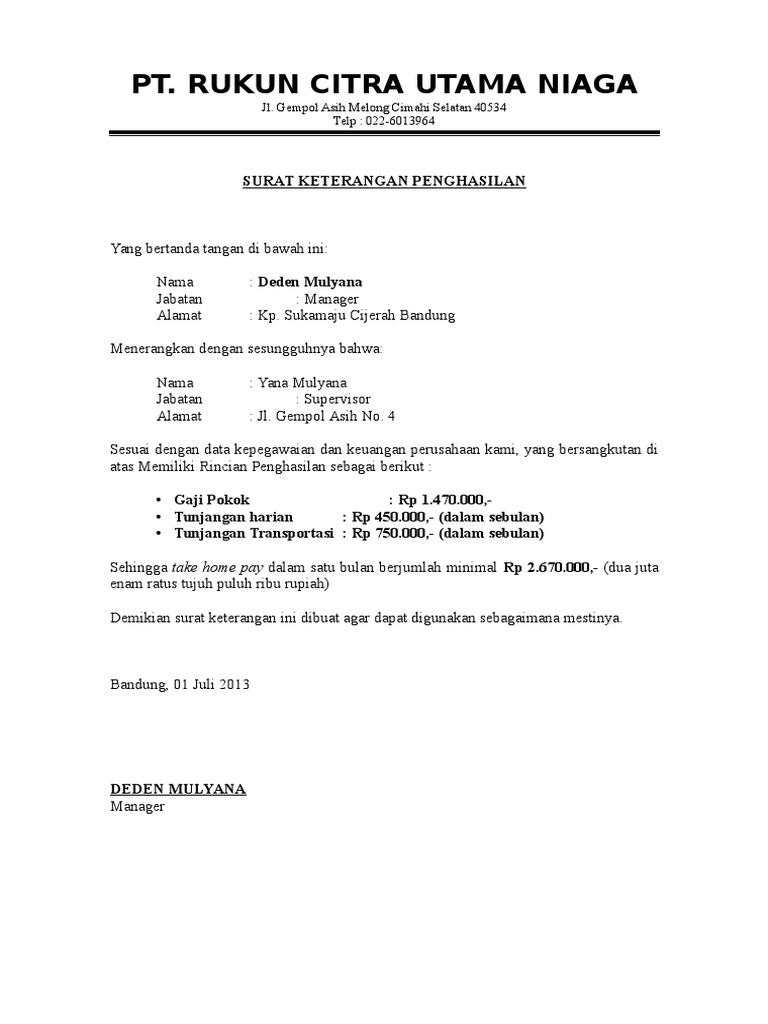 16 Contoh Surat Keterangan Penghasilan Orang Tua, Wiraswasta, Untuk Kredit - Contoh Surat